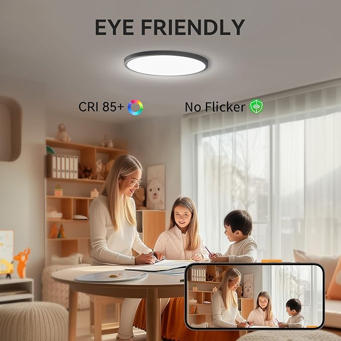 12Pack 28W 3200lm LED Flush Mount Ceiling Light, Super Slim 12 inch LED Ceiling Light, 5000K Daylight LED Ceiling Light for Bedroom, Living Room, Dining Room，Ofiice, Garage… (5000K-12 Pack(Black))