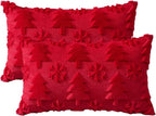 OTOSTAR Set of 2 Xmas Soft Plush Short Wool Velvet Decorative Throw Pillow Covers Rectangular Luxury Style Cushion Case Pillow Shell for Sofa Bedroom Tree and Snowflake Red, 16x24 Inch