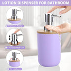 iMucci Bathroom Accessories Set 5Piece Light Purple Bathroom Sets, Toothbrush Holder, Toothbrush Cup, Lotion Soap Dispenser, Soap Dish and Qtip Holder Bathroom Decor