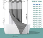 Grey No Hook Waffle Weave Shower Curtain with snap-in Liner Replacement, 230GSM Waterproof Fabric Hotel Shower Curtain Set for Bathroom, Through Mesh Top Window,36Wx74H