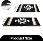 Boho Bathroom Rugs Runner Black Non Slip Bath Mat Geometric Long Soft Absorbent Large Carpet for Entryway Kitchen Shower Farmhouse Decor 24x60