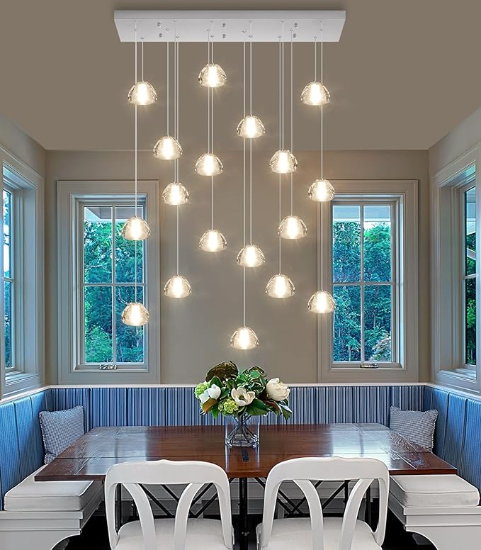 Rectangular Crystal Chandeliers for Living Room Dining Room Light LED Pendant Lights Fixtures Lighting Chandelier for Foyer Entrance Silver