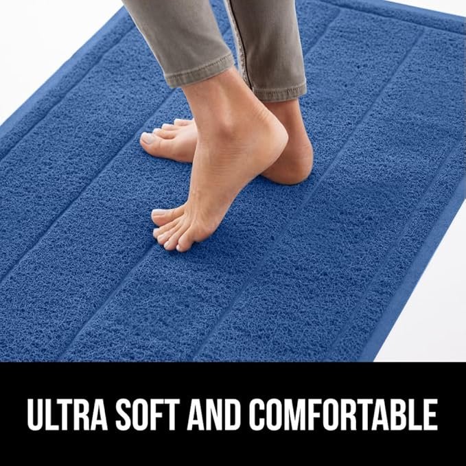 GORILLA GRIP Dirt Grabber Mesh Doormat, Low-Profile, Stain and Fade Resistant Heavy Duty Quick Dry Striped Doormats, Mats for Indoor or Outdoor Entry, Shoe Scraper, Garage Entrance Mat 35x23, Blue