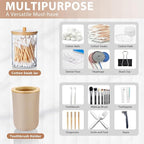 iMucci Bathroom Accessories Set 5Piece Beige Bathroom Sets, Toothbrush Holder, Toothbrush Cup, Lotion Soap Dispenser, Soap Dish and Qtip Holder Bathroom Decor