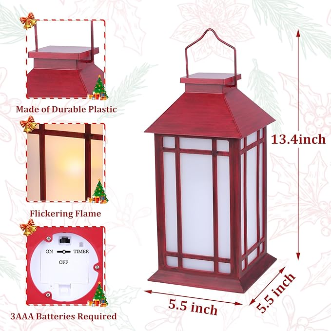 Vintage Flickering Flame LED Lanterns - 13" Hanging Waterproof Decorative Outdoor Flameless Candle
