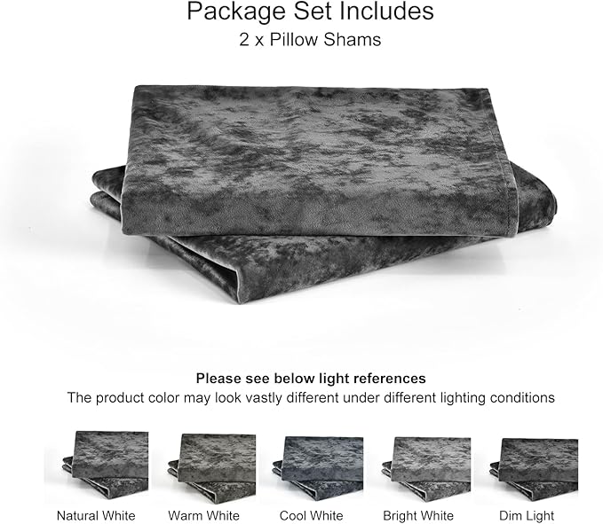 PHF Truly Velvet Pillowcases King Size, No Insert, 2 Pack Ultra Soft Breathable Pillow Shams Covers with Envelope Closure, 20" X 36" Luxury Cozy Warm Fuzzy Flannel Pillow Cases, Charcoal/Dark Grey