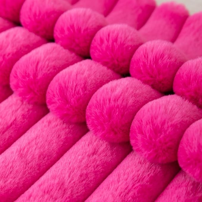 ZLINA Set of 2 Hot Pink Faux Fur Decorative Throw Pillow Covers Fluffy Striped Pillowcase Cushion Covers 20 x 20 Inch Decor Sofa Couch Bedroom