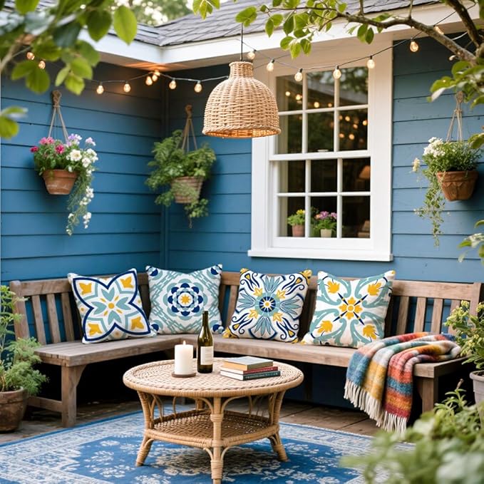 Cirzone Outdoor Pillow Covers Set of 4 Geometric Patterns Waterproof Throw Pillow Covers 18x18 inch Boho Decorations for Funiture Patio Garden Home