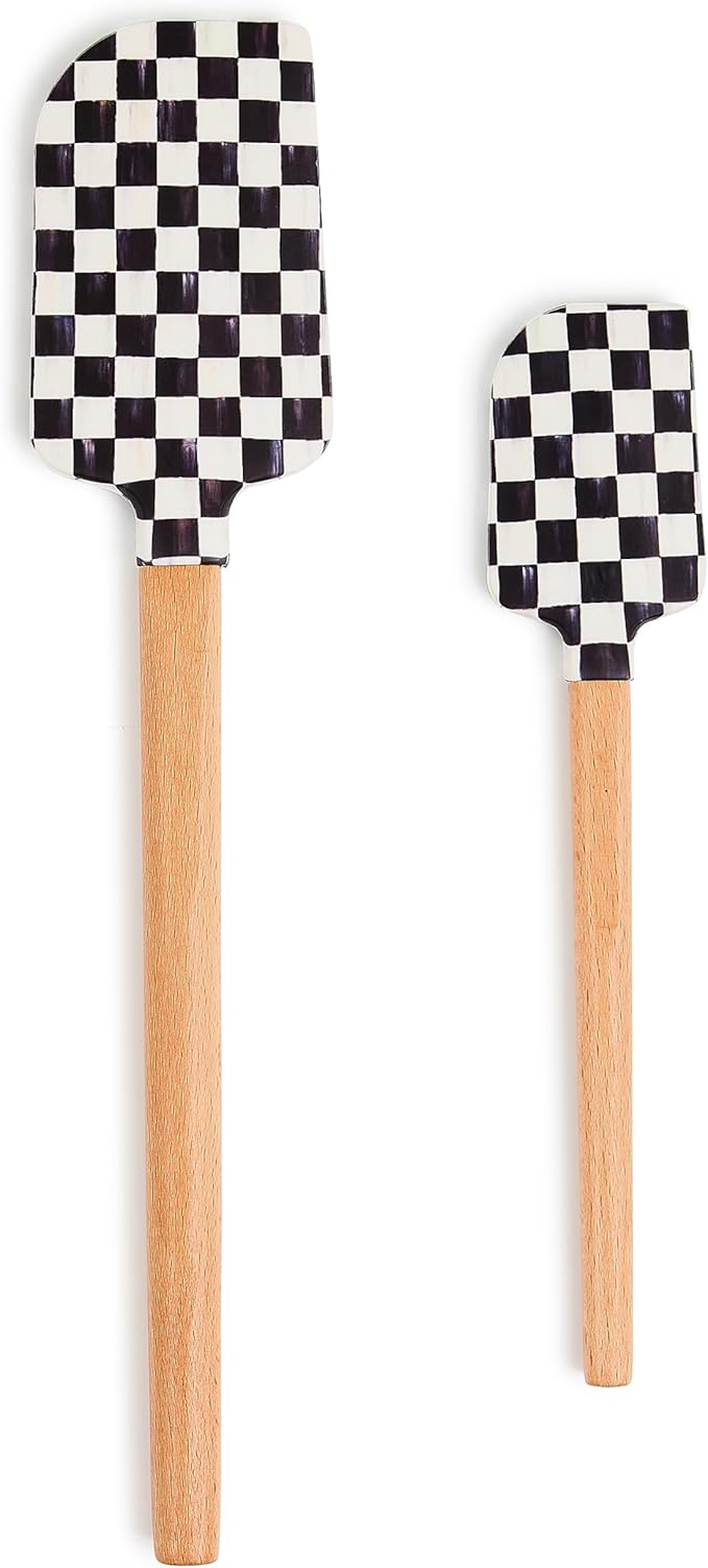 MACKENZIE-CHILDS Set of 2 Spatulas, Silicone Kitchen Spatula Set, Black-and-White Courtly Check