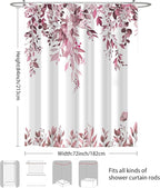 Eucalyptus Shower Curtain, Dark Red Watercolor Leaves with Floral Botanical Bathroom Decor, Waterproof Fabric Bath Curtain Set with Hooks, 72x84 Inches