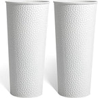 KOL 25" H. Metal Hand-Hammered Planters with Inner Pots 2-Pack, White Decor Planter for Deck, Patio, Porch - Galvanized Steel Handcrafted Flower Pot - w/Water Level Indicator - Indoor Outdoor Use