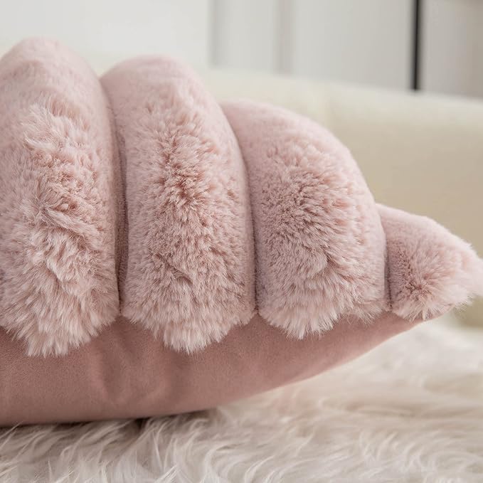 Neelvin Pink Faux Fur Cozy Soft Striped Decorative Throw Pillow Covers 24x24 inch Set of 2,Velvet Pillowcase Cushion Case for Sofa Couch
