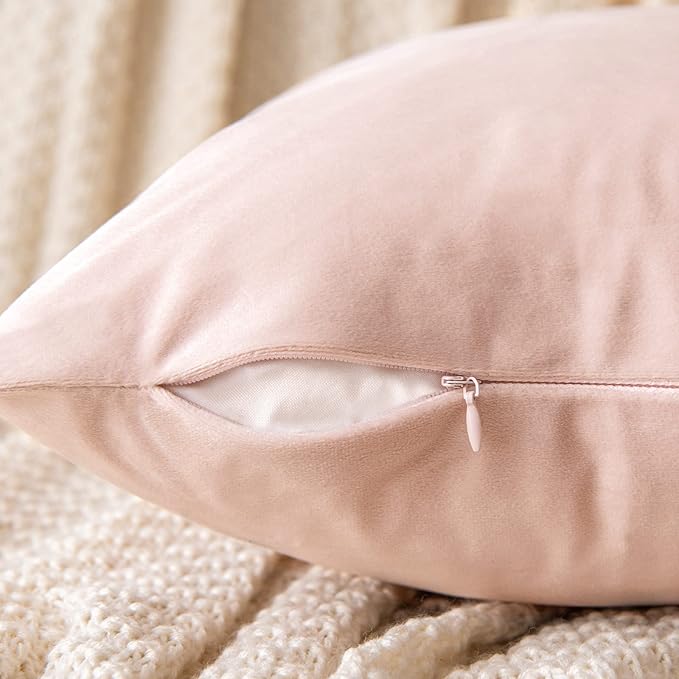 EMEMA Pack of 2 Velvet Throw Pillow Covers Decorative Square Pillowcase Soft Solid Cushion Case for Sofa Bedroom Chair Car 20x20 Inch Pink