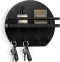 Nekon Key Holder for Wall - 9.8 Inch Apartment Wall Decor with Shelf and 8 Key Hooks, Circular Wood Key Hanger for Home Decor (Black)