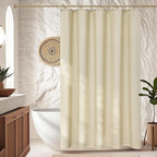 Heavyweight Beige Fabric Shower Curtain Short 60 x 66 inch, Water-Resistant Faux Linen Polyester Farmhouse Shower Curtain, Boho Chic Small Bathroom Curtain for Rv Camper Trailer