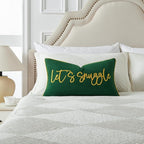 Sunkifover Let's Snuggle Decorative Lumbar Pillow Cover - 12x20 Inch Green and Gold Cotton Embroidery Throw Pillowcase for Bed, Bedroom, Living Room, Home Decor