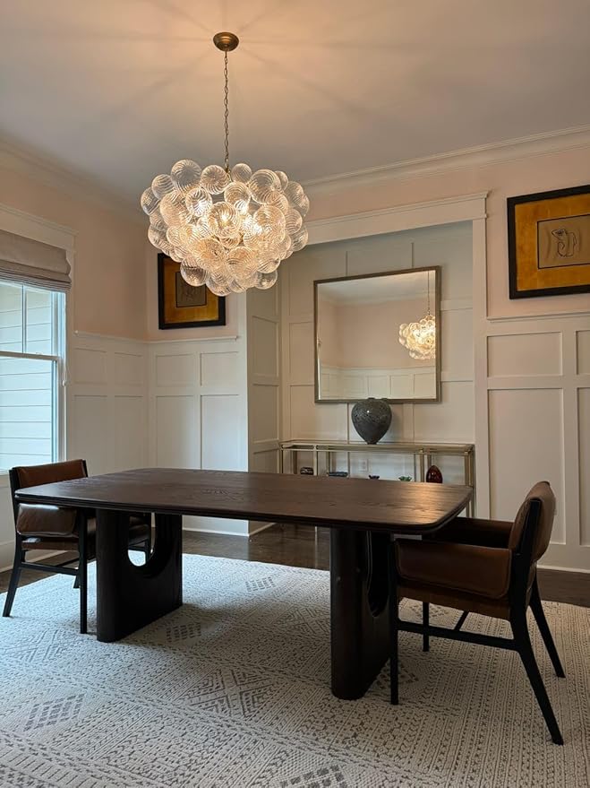 Nordic Bubble Ball Swirled Glass Chandelier, Diam 31" Gild Gold and Clear Modern Hand Blown Glass Pendant Light Fixture for Dining Room, Bedroom, Study, Restaurant, Hallway