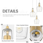 Emliviar Brushed Gold Pendant Light, 3-Light Seeded Glass Chandelier, Modern Pendant Lights for Kitchen Island, DYE286G2-3 BG