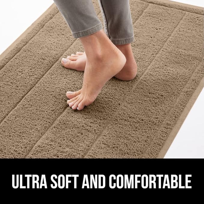 GORILLA GRIP Dirt Grabber Mesh Doormat, Low-Profile, Stain and Fade Resistant Heavy Duty Quick Dry Striped Doormats, Mats for Indoor or Outdoor Entry, Shoe Scraper, Garage Entrance Mat 35x23, Taupe