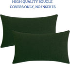 Jeneoo Hunter Green Decorative Lumbar Thick Throw Pillow Covers Fine Textured Boucle Couch Cushion Cases for Sofa Decor, Set of 2, 12 x 20 Inch