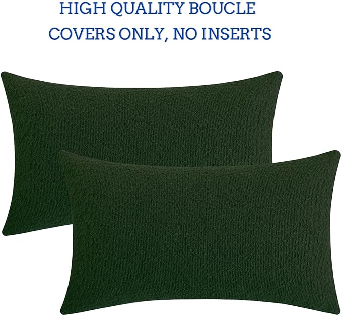 Jeneoo Hunter Green Decorative Lumbar Thick Throw Pillow Covers Fine Textured Boucle Couch Cushion Cases for Sofa Decor, Set of 2, 12 x 20 Inch