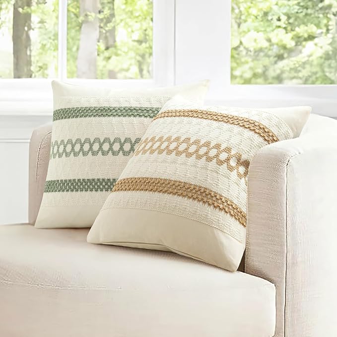 MIULEE Set of 2 Sage Green Boho Decorative Lumbar Pillow Covers 12x20 Inch Farmhouse Rustic Couch Throw Pillows Modern Summer Cushion Covers Retro Cute Macrame Woven Home Decor for Bed Sofa Chair