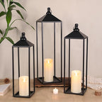 22'' 19'' 17'' Lanterns Decorative Outdoor Indoor, Set of 3 Black Metal Candle Lanterns Halloween Lanterns Modern Farmhouse Floor Lantern Decor for Room, Porch, Mantle, Patio, Garden