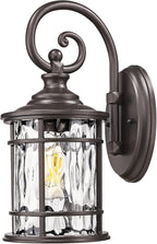 Emliviar 15.5" Outdoor Wall Mounted Light Fixture, Farmhouse Porch Lighting in Oil Rubbed Bronze Finish, Outside Lantern for Yard with Water Ripple Glass Shade, XE229B ORB WG
