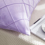 JAUXIO Diamond Pinch Pleated Crystal Velvet Pillowcases 2 Pack Solid Pintuck Throw Cushion Cover for Home Decor Hidden Zipper Closure (Lilac, Standard)