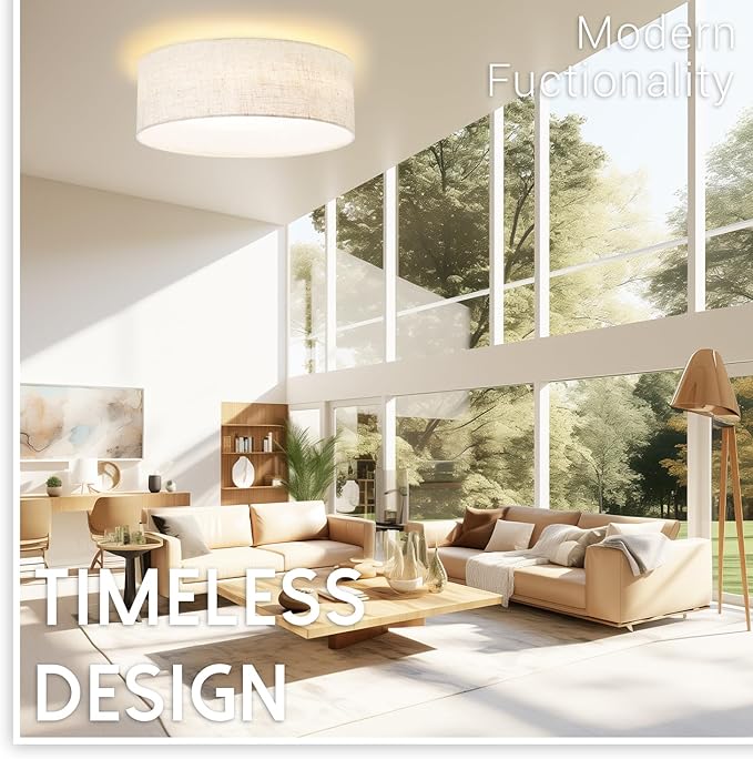 Hamilyeah LED Ceiling Light Flush Mount 24W, 12inch Kitchen Lighting Fixture Ceiling Mount with Fabric Shade, Dimmable Ceiling Lighting Fixture 5CCT for Bedroom, Bathroom, Living Room, Kitchen