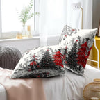 Christmas Tree Throw Pillow Covers 18x18 Set of 2, Buffalo Plaid Xmas Trees Bells Winter Holiday Decorative Pillow Cases Cotton Cushion Cover for Bed Sofa Couch Chair Home Car