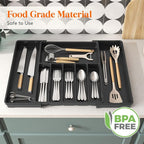Lifewit Silverware Drawer Organizer, Expandable from 15.4 to 27 inches, Utensil Tray for Kitchen, Adjustable Cutlery Holder, Plastic Flatware Storage for Spoons Forks Knives, Extra Large, Black