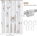 QiyI Floral Shower Curtain, 3D Embossed Butterflies Flower Bathroom Curtain, Watercolor Grey Daisy Minimalist White Cloth Bath Curtain, Waterproof Fabric Soft Shower Curtain Set with Hooks, 72x72