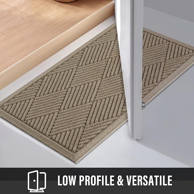 Sturdy Front Door Mat, Absorbent Muddy Dirt Resist Welcome Door Mats Outdoor Indoor, Stain and Fade Resistant, Non-Slip Rubber Backing Low Profile Doormat for Entryway, 30×17, Beige