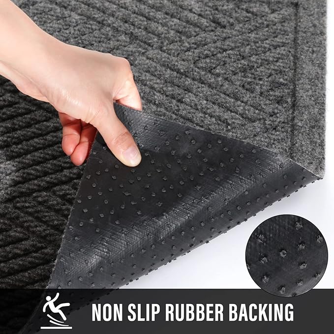 Sturdy Front Door Mat, Absorbent Muddy Dirt Resist Welcome Door Mats Outdoor Indoor, Stain and Fade Resistant, Non-Slip Rubber Backing Low Profile Doormat for Entryway, 30×17, Grey