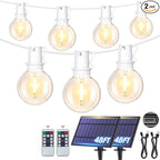 Mlambert 96Ft(2x48Ft) Solar String Lights, Outdoor Waterproof Patio Lights with 18 Shatterproof G40 Bulbs(2 Spare), Led Light for Backyard-White Wire