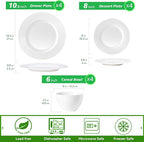 12 Piece Porcelain Dinnerware Sets for 4, White Plates and Bowls Sets with Embossed Stripe Decro, Elegant Kitchen Dish Sets - Dishwasher and Microwave Safe, QOMO-1996