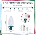 Brightown 2 Pack Blue and White C9 LED Christmas String Lights - 33ft 50 LED Waterproof Strawberry String Lights, Plug-in Extendable Green Wire Lights String for Outdoor Indoor Patio Party Decoration