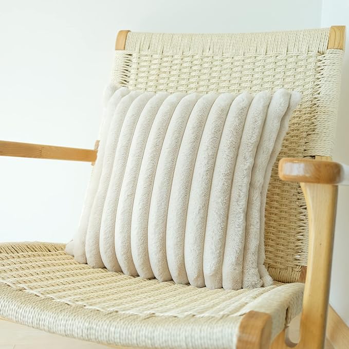 JOJUSIS Pack of 2 Faux Fur Plush Decorative Throw Pillow Covers Couch Cushion Case Soft Pillowcases (Beige, 24 x 24-Inch)