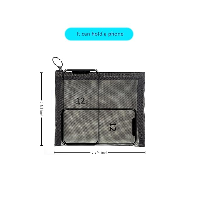 Patu Zipper Mesh Bags, Size M / A6, 5 Pieces, Beauty Makeup Cosmetic Accessories Organizer, Travel Toiletry Kit Set Storage Pouch, Black