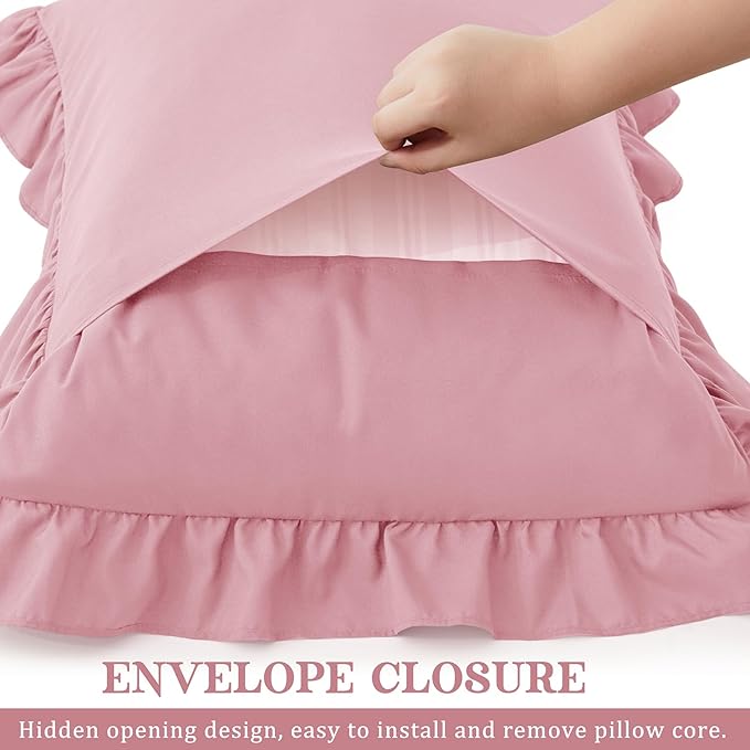 KKJIAF Ruffle Body Pillow Cases Set of 1, Ruffled Pillow Covers with Envelope Closure, Body Pillowcases Size of 20" x 54", Ruffled Long Pillow Shams, Light Pink