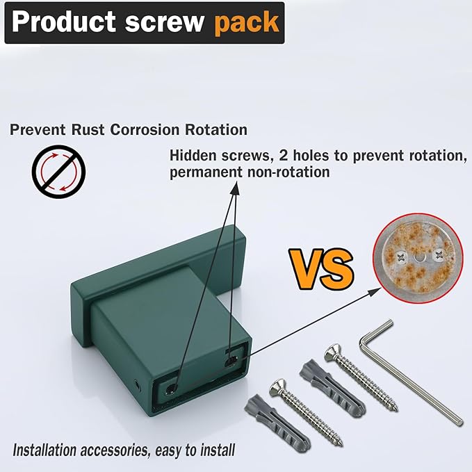 RANDOM Dark Green Towel Hooks for Bathrooms Square Shower Hooks Stainless Steel Wall Mount Coat Hooks.96009-8DKG
