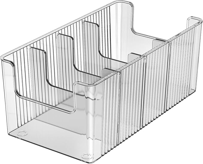 JessLab U-Shape Makeup Organizer, 4-Compartment PET Cosmetic Storage Box with Removable Dividers, Stackable Design for Bathroom Counter and Desk, 1 Pack