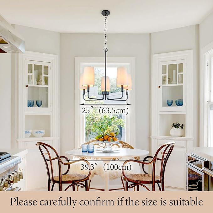 Chandelier, Matte Black with Beige Linen Fabric Shade, Farmhouse Linear Island Lighting Fixture for Kitchen, Dining Room (Matte Black with Linen Fabric Shades)