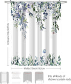 Eucalyptus Shower Curtain, Dark Green Watercolor Leaves with Floral Botanical Bathroom Decor, Waterproof Fabric Bath Curtain Set with Hooks, 72x78 Inches
