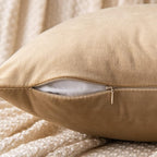 EMEMA Pack of 2 Velvet Throw Pillow Covers Decorative Square Pillowcase Soft Solid Cushion Case for Sofa Bedroom Chair Car 18x18 Inch Khaki
