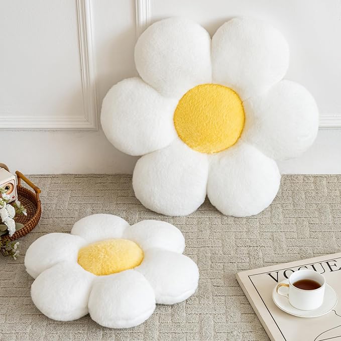 Xiashrk Flower Pillows, Decorative Pillows for Couch, Cute Daisy Pillow for Bed, Flower Shaped Decorative Throw Pillow Room Decor (White, 19.6 Inches)