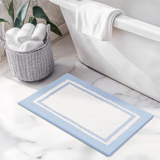GRANNY SAYS Microfiber Bathroom Rugs Non Slip Washable, Water Absorbent Bathroom Mats for Tub, Soft Bath Mats for Bath Floor & Shower, Bath Rug, 20" x 32", Baby Blue
