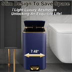 Navy Blue Bathroom Accessories Set 8 Piece Navy Blue and Gold Bathroom Set, Bathroom Sets with Stainless Steel Trash Can,Toilet Brush,Toothbrush Set,Soap Dispenser