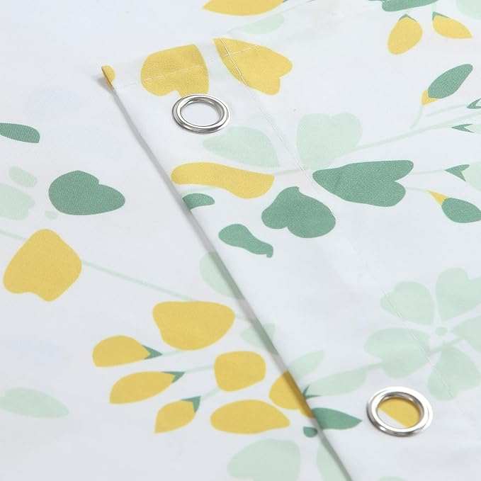 Fabric Floral Shower Curtain, 78 Inch Long Yellow and Sage Green Flower Waterproof Bathroom Shower Curtains, 72" W x 78" H